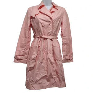 BEBE Pink Midi Double Breasted Polyester Raincoat